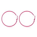 Close-up of vibrant pink 80s retro neon hoop earrings with secure butterfly backs - Pink