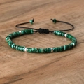 Green natural imperial stone beaded woven bracelet with adjustable black string cord - No.51 Green Imperial