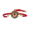 Braided red rope bracelet featuring a golden Evil Eye charm with colorful zircon stones - Red Rope Style
