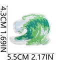 Detailed wave embroidery patch in green and blue tones with size measurements - Style 18 (Fresh Blue-Green Wave)