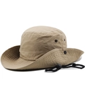 Khaki wide brim quick-dry sun hat with adjustable wind cord and side breathable vents - Adjustable / Camel