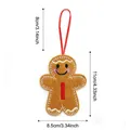 Gingerbread man Christmas ornament made of brown felt with red hanging string and embroidery - Style I