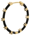 Golden huggie hoop earring with black enamel coating and sparkling cubic zirconia stones - Gold Black