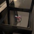 Sleek silver minimalist ring with red enamel cross detail in luxury black gift box - Red Cross Style (红色十字戒指)