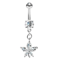 Piercing de nombril en acier argenté avec zircons clairs formant une fleur à cinq pétales - Style 25