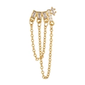 Elegante manguito de oreja dorado con circonitas y finas cadenas metálicas colgantes - Borla