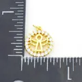 Golden round angel pendant with white cubic zirconia inlay and measuring ruler scale - Angel