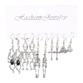 5-pair Halloween earring set with silver spider, skull, cross and pumpkin designs - Style 03 Old Silver Pumpkin Spider Set 4008