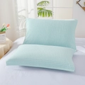 Pair of light blue cotton gauze pillow towels with textured waffle weave and small dots - Regular/1 Piece / Polka Dot Blue Waffle