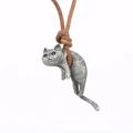 Vintage 925 sterling silver cat pendant necklace on brown leather cord, minimalist style - Pendant Only / 3.5cm x 1.5cm