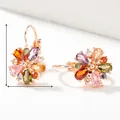 Rose gold flower earrings with colorful pear-cut cubic zirconia and size dimensions - Rose Gold Multi-color