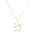 Macro view of a gold geometric owl pendant necklace made of stainless steel links - Owl / Gold