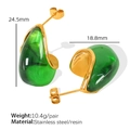 Emerald green resin teardrop earrings with 18K gold-plated stainless steel base - Emerald