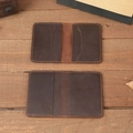Minimalist dark brown leather card holder with vintage stitching and multi-card slots - NT001 Deep Brown No Bull Head