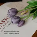 Autumn light purple artificial tulips bouquet 40cm realistic soft glue floral decor - 5 Stems Bundle / Autumn Light Purple
