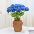 Handcrafted blue crochet rose bouquet in a rustic wicker vase for elegant home decoration - Dark Blue