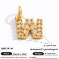 18K gold plated stainless steel letter W pendant with sparkling white rhinestones - Letter W