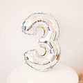 Silver foil balloon number 3 on white base for third birthday party decoration - Number 3 / 16" / Silver