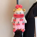 Bolso de ganchillo hecho a mano en rosa y blanco con estampados de cerezas y perlas - Cereza rosa
