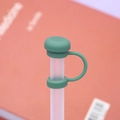 Green 10mm silicone straw cap dust plug with integrated ring holder on frosted straw - 10mm Straw Cap (Without Straw) / Dark Green Mushroom