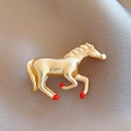 Detailed macro view of vintage golden horse brooch with red enamel and satin metal texture - 83# Gold - Red