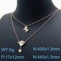 Collar de doble capa dorado con colgantes de unicornio y planeta saturno con gema blanca - Oro rosa