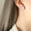 Silver crescent moon earrings with white shell inlay for French style jewelry sets - Earrings / Silver