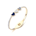 Gold-plated heart-shaped bangle with navy blue inlay and sparkling crystals for women - Gold Triple Heart Buckle Bangle (卡扣手镯-01)