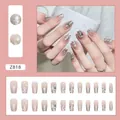 Elegant silver glitter gradient press-on nails set Z818 with pearls and rhinestones - Z818 Sugar Cube Pearl