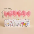 Set of 5 pink bow birthday candles for cake decoration on white base, 3.3x2.6cm size - Pink Bowknot / 5 Pcs Set / Pink Bow