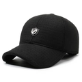 Gorra de béisbol de invierno para hombre en lana negra mate con orejeras y logo metálico - Ajustable / Negro