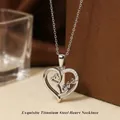 Exquisite silver titanium steel hollow heart necklace featuring Love engraving and zircon - Steel Color Heart Necklace N0453S