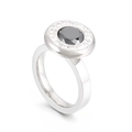 Silver 18K gold-plated stainless steel ring featuring a black stone and diamond halo - Silver Band Round Black Faceted Stone Style (KR107839-K)