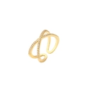 Crossed 18K gold-plated open ring featuring a sparkling cubic zirconia row for women - X-shape Cross Zirconia Style