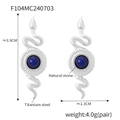 Silver snake drop earrings in titanium steel featuring natural blue stone inlays - Silver Blue