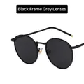 Retro small round frame sunglasses with matte black frames and dark gray lenses - Black Frame Grey Lens