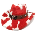 Dettaglio cappello cowboy in peluche a macchie con emblema testa di toro e borchie blu - M (56-58cm) / Parte Superiore a Cuore Rosso