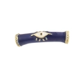 Detailed view of dark blue enamel tube bead with evil eye and gold plated zircon edges - 15-Dark Blue Evil Eye Tube Connector