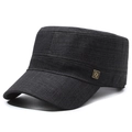 Men's charcoal grey flat top military cap with gold metal side detail and twill fabric - Adjustable / Gray