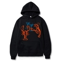 Schwarzer Kapuzenpullover mit Hummer- und Cocktail-Print, lässiges Sweatshirt für Damen/Herren - S / Schwarz