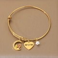 Gold adjustable MOM bracelet with heart charm, crescent moon, and white pearl bead - Zircon Crescent Moon Mother-Child Style (KB203630-Z)