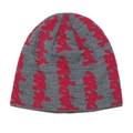 Detailed knit texture of grey beanie with red calligraphy pattern and street style finish - M (56-58cm) / Red