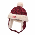 Chapeau d'hiver pour enfant avec motif léopard rouge et pompon en fausse fourrure - 50cm (Recommandé 1-2 Ans) / Style Étiquette Ovale Rouge (BACKNOW) / Rouge Foncé