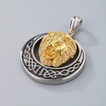 Two-tone hip hop lion head pendant with Celtic knot pattern and micro-inlaid zircons - Pendant Only / Bicolor Gold Silver Rhinestone Pendant (KP80272-BD)