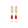 Gold stainless steel hoop earrings with rectangular red zircon drop pendants in 4-prong setting - Gold Red Style (NMSE-C137-2)