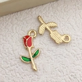 Red rose enamel pendant and hollow gold metal rose charm for DIY jewelry making - Red Rose Flower Pendant (10988)