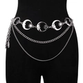 Detail of silver multi-layer chain belt featuring crescent moon and star decorative elements - 3-Layer Moon / Silver