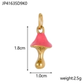 Pink mushroom pendant with gold metal trim and enamel finish for DIY jewelry crafting - Pink
