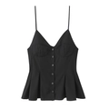 Haut caraco noir en popeline pour femmes avec coutures bustier et ourlet basque - XS / Noir