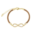 Detail of infinity charm with white zircons on brown woven bracelet with lobster clasp - Infinity / Khaki
